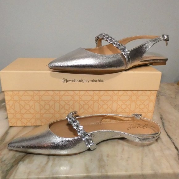 NiB Jewel Badgley Mischka Bambi Pointed Toe Sling Back Flats Silver 7.5 - Picture 10 of 16